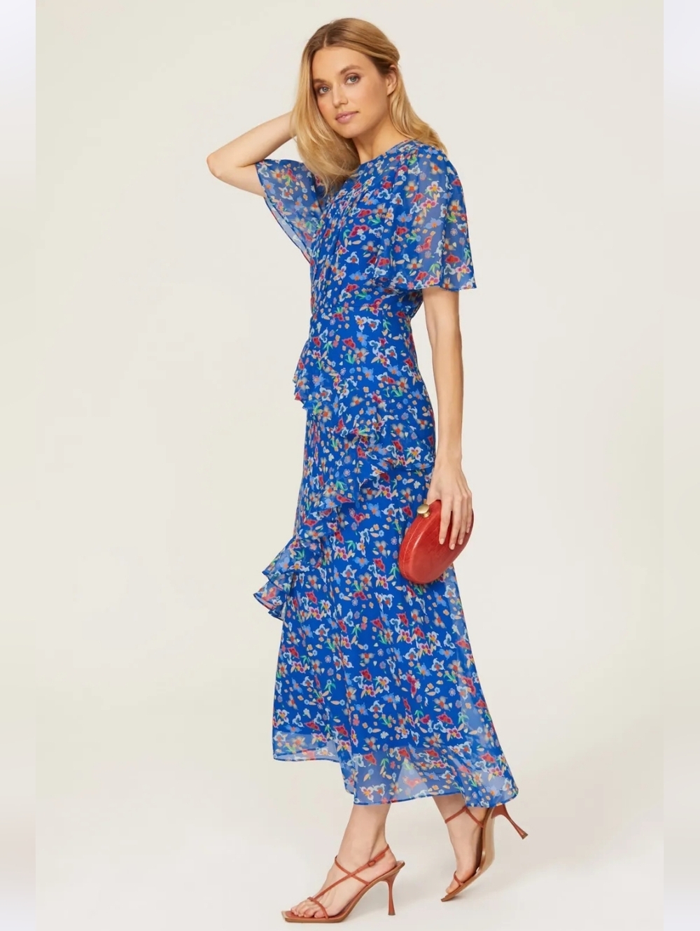 Saloni Vida Ruffled Dress 100% SILK Size 10 MSRP $695 - Picture 3 of 11